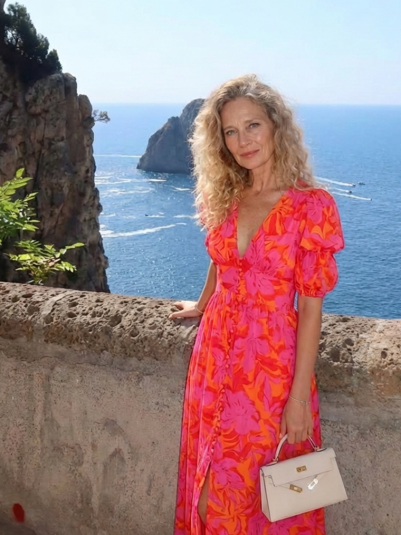 Chelsea | Floral V Neck Puff Sleeve Midi Dress