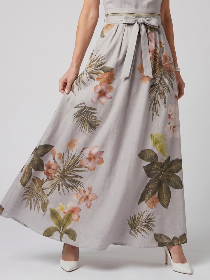 Nicole | Draped Halter Botanical Panel Maxi Dress