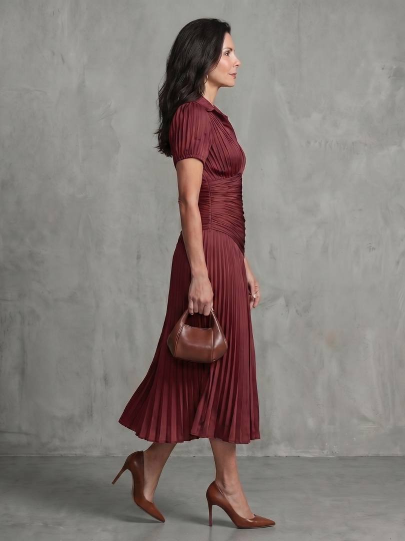 Kaitlyn | Pleated Waistline Stripe Midi Dress