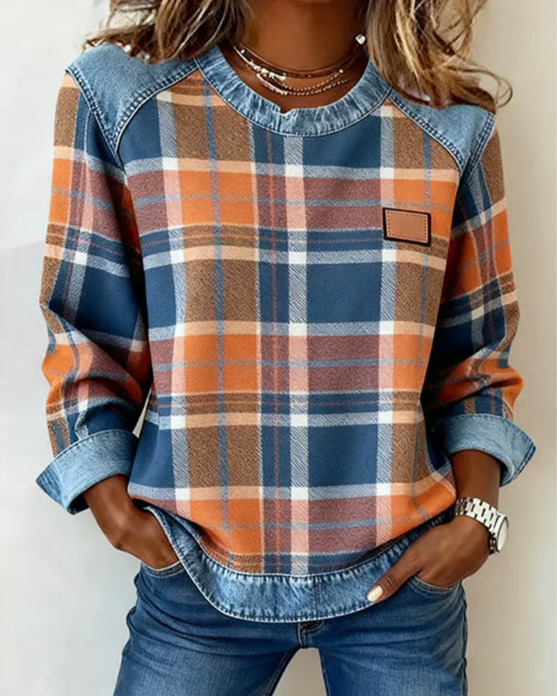 Ivy | Sweatshirt with Checkered Patchwork - Alurea & Co.