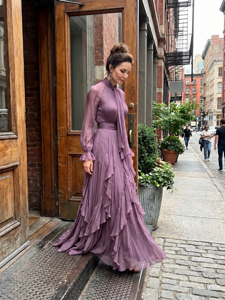 Allison | Tie Neck Ruffle Tiered Maxi Dress