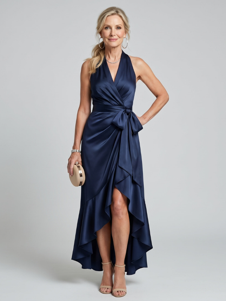 Bailey | Halter Neck Wrap Asymmetric Hem Midi Dress