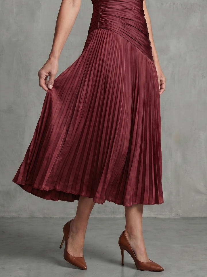Erin | Pleated Waistline Stripe Midi Dress