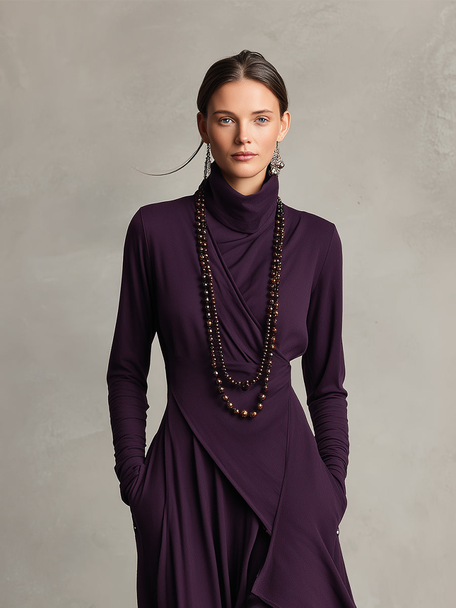 Natalia | Asymmetrical Maxi Knit Dress with Roll Neck - Alurea & Co.