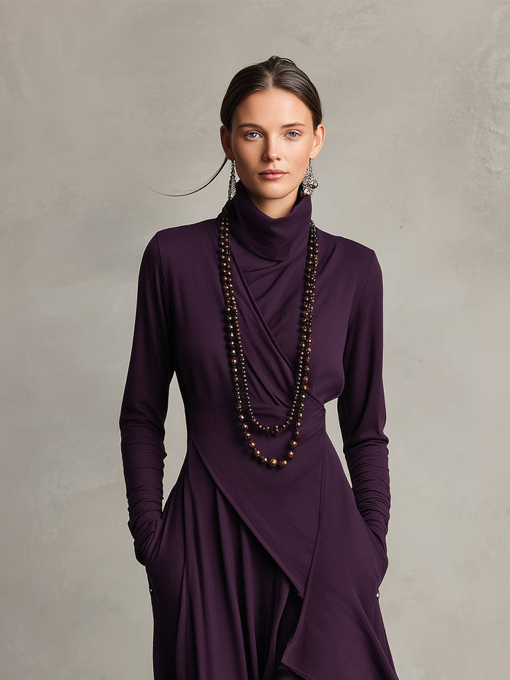 Natalia | Asymmetrical Maxi Knit Dress with Roll Neck - Alurea & Co.