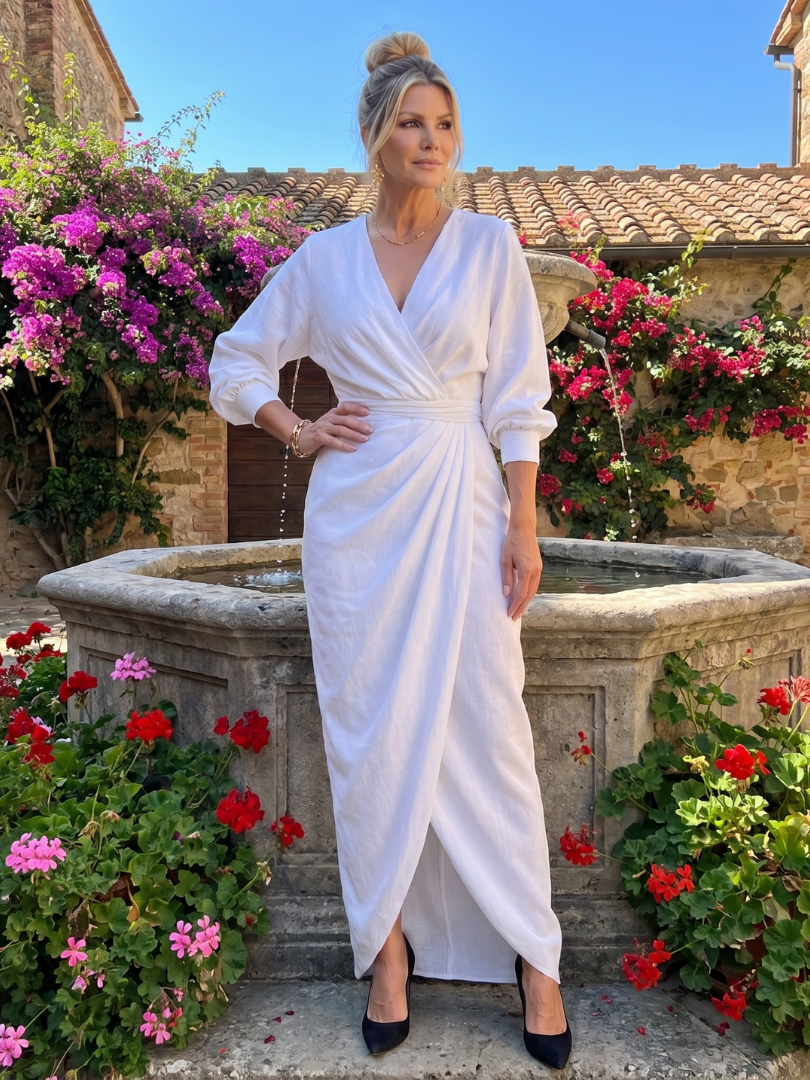 Mackenzie | Long Sleeve Wrap Overlap Skirt Midi Dress