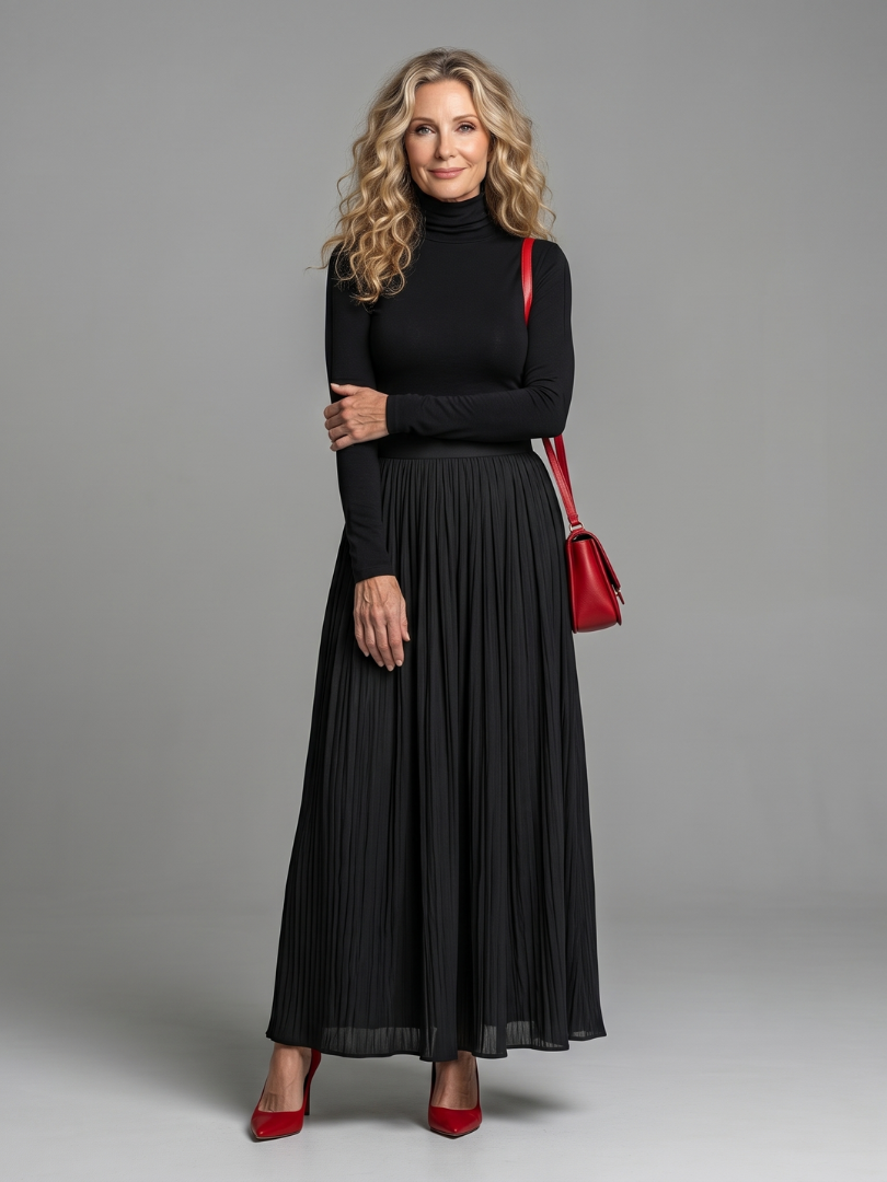 Sadie | Long Sleeve Turtleneck Defined Waist Midi Dress