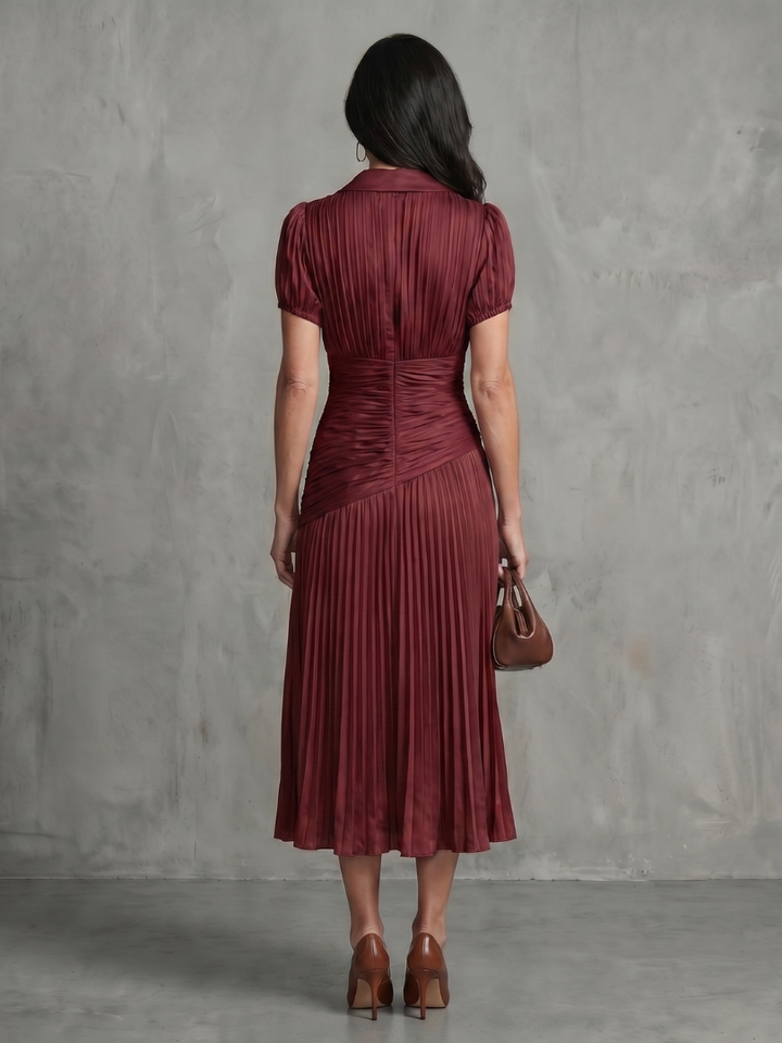 Kaitlyn | Pleated Waistline Stripe Midi Dress