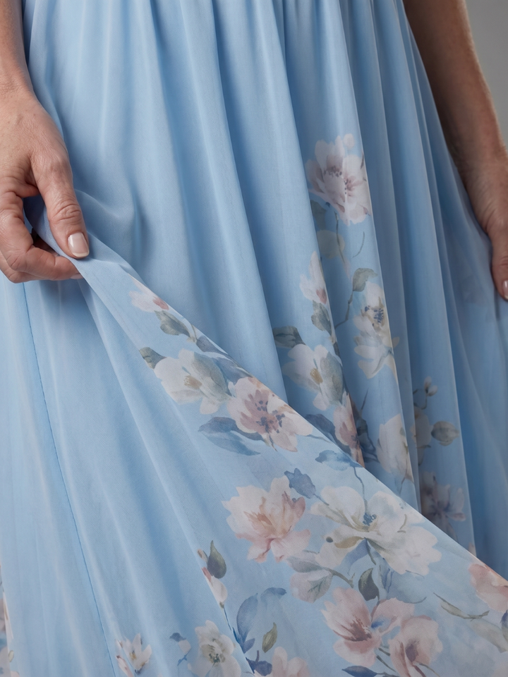 Taylor | Sleeveless V Neck Soft Floral Hem Midi Dress