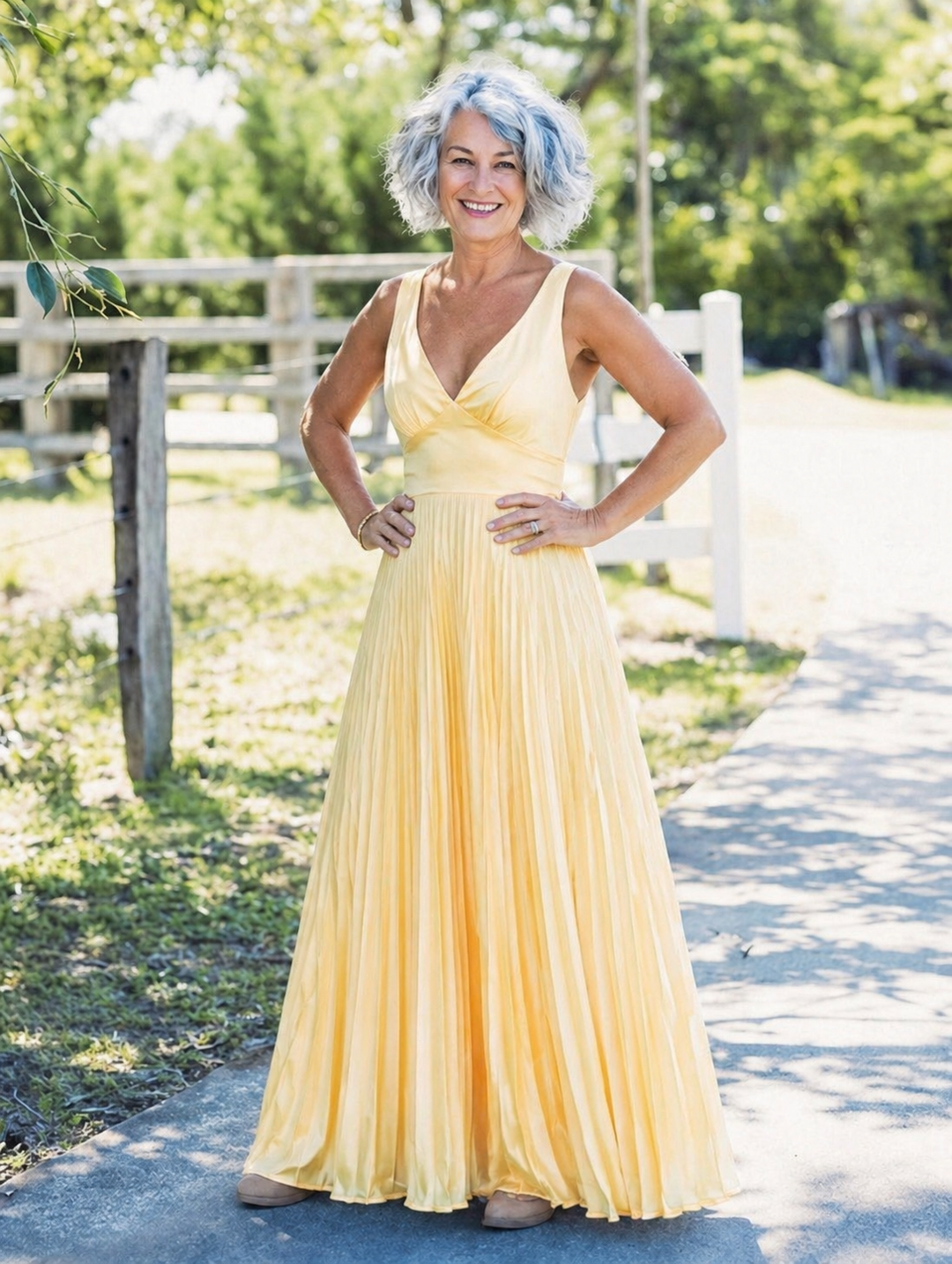 Quinn | Pleated V-Neck Maxi Dress