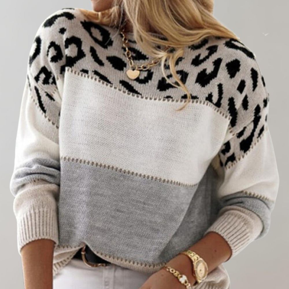Diane | Leopard Accent Knit Sweater - Alurea & Co.