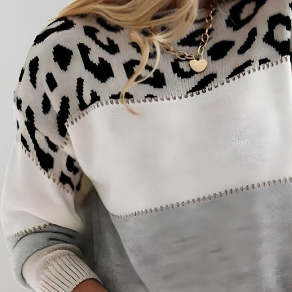 Diane | Leopard Accent Knit Sweater - Alurea & Co.