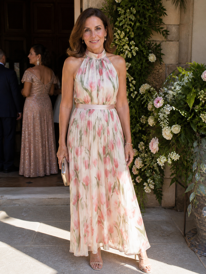 Amber | Halter Neck Floral Midi Dress
