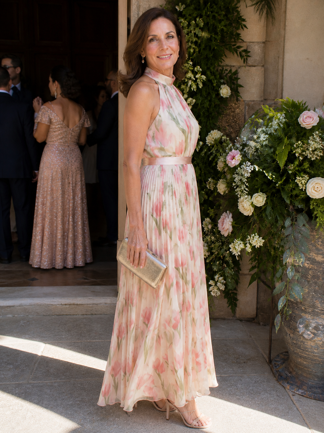 Amber | Halter Neck Floral Midi Dress