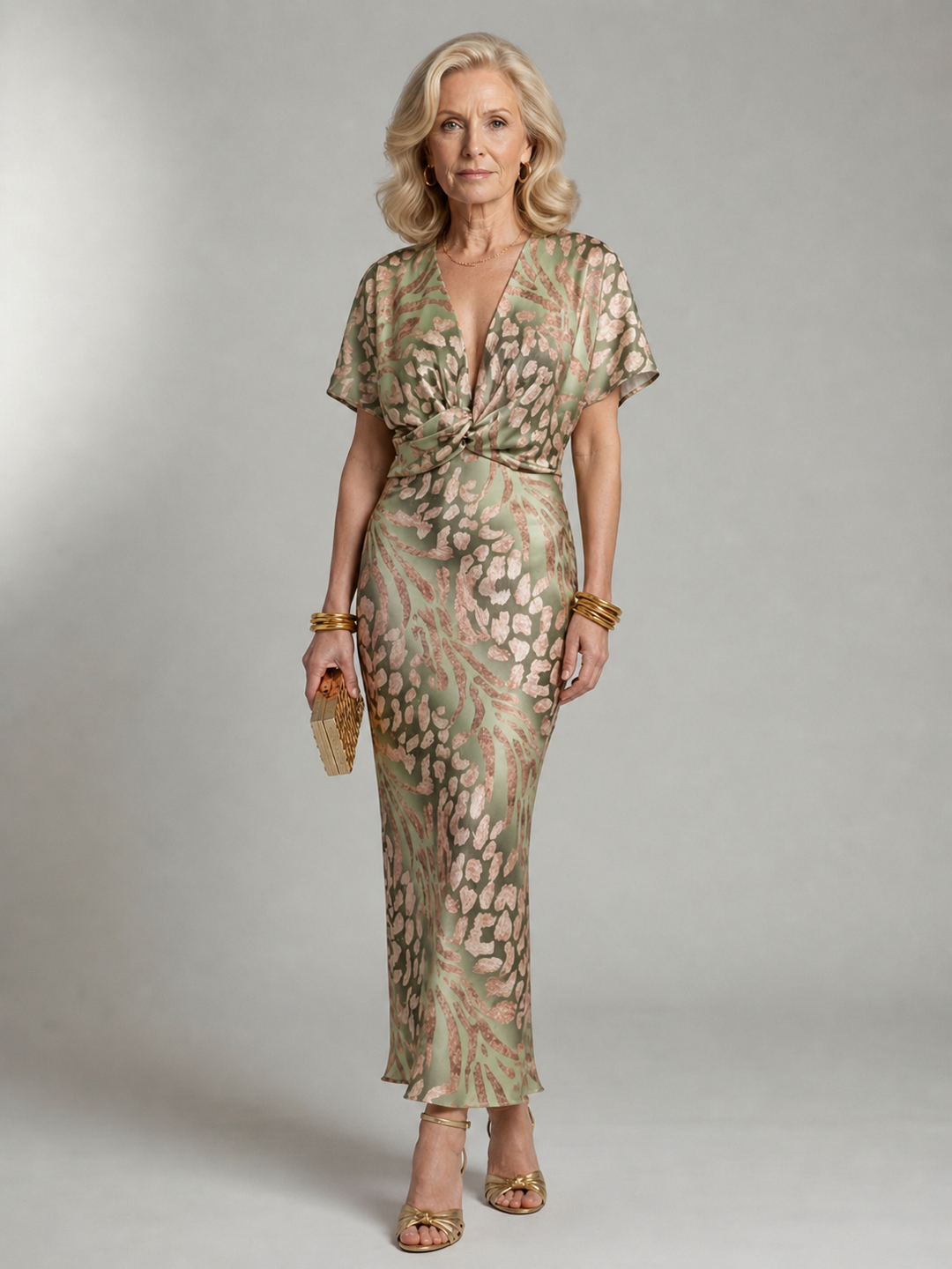 Emily | Abstract Print V Neck Twist Waist Midi Dress