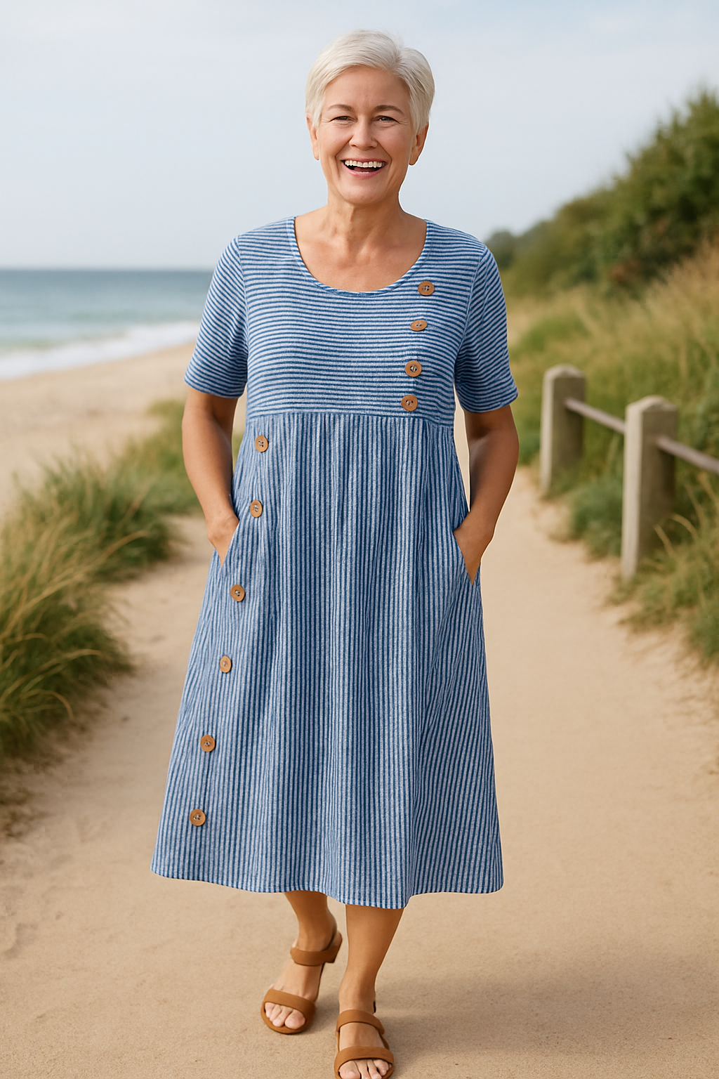 Brienne | Striped Midi Dress – Effortless Comfort