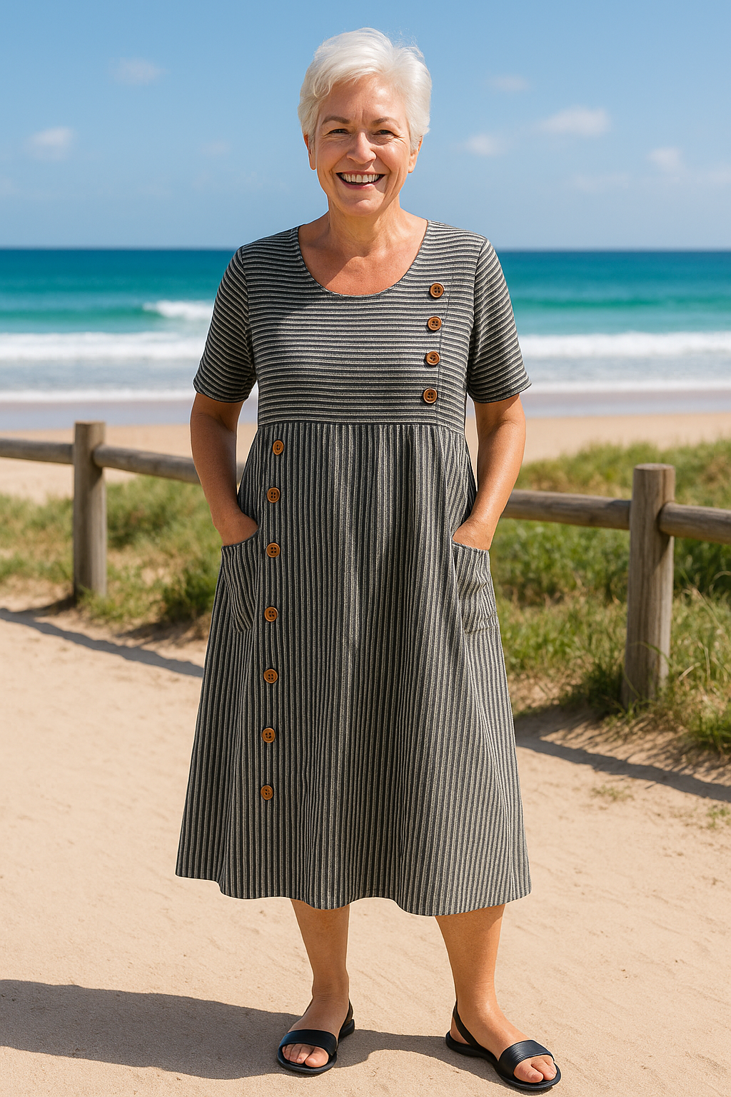Brienne | Striped Midi Dress – Effortless Comfort