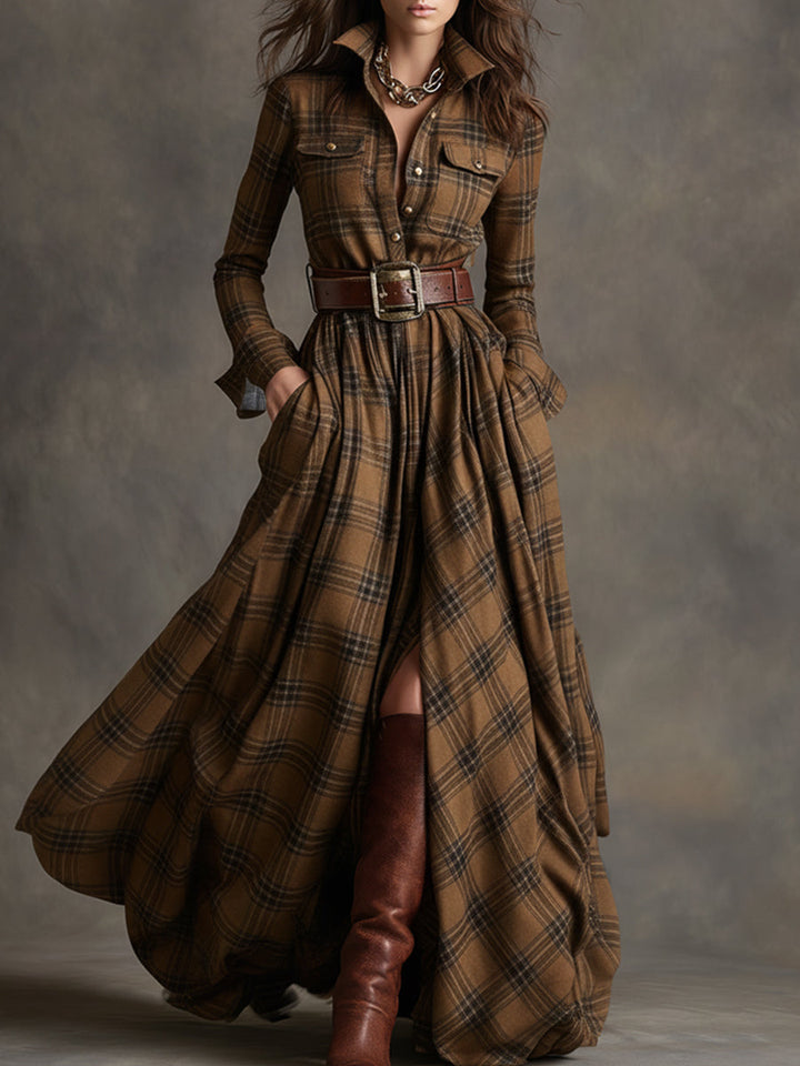 Giulietta - Maxi Check Shirt Dress with Belt