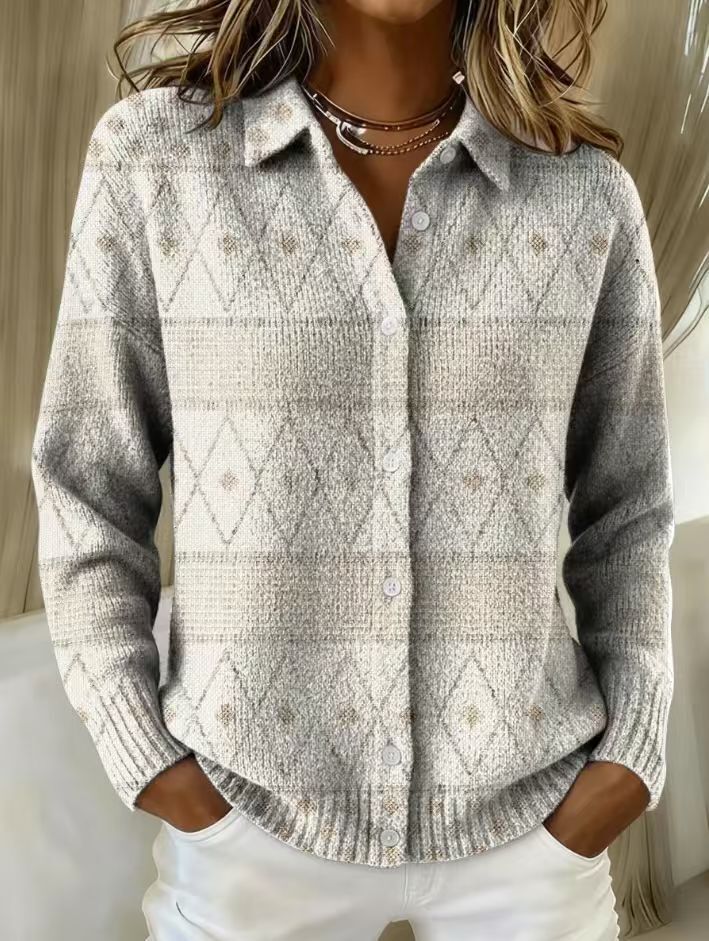 Mona™ – Elegant Knit Hoodie Blouse with Diamond Pattern - Alurea & Co.