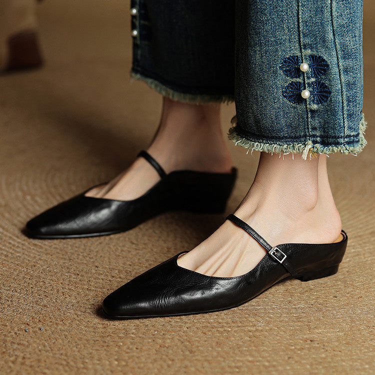 Thea Genuine Leather Mules - Alurea & Co.