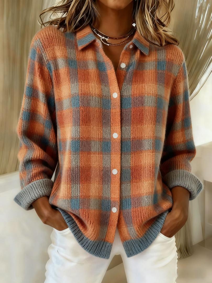 Sofia™ – Checked Blouse Made from Warm, Soft Hoodie Material - Alurea & Co.