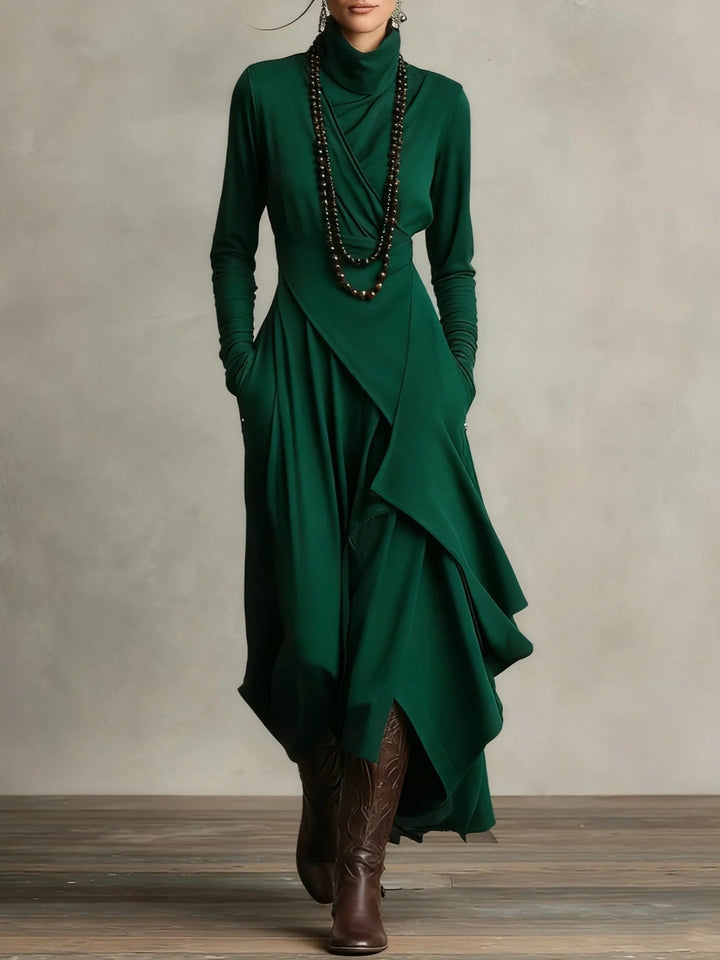 Natalia | Asymmetrical Maxi Knit Dress with Roll Neck - Alurea & Co.