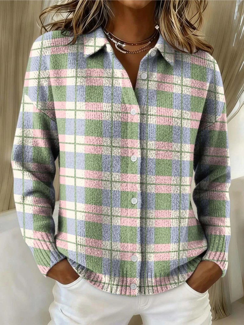Lena™ – Checked Hoodie Blouse in Fresh Pastel Colors - Alurea & Co.