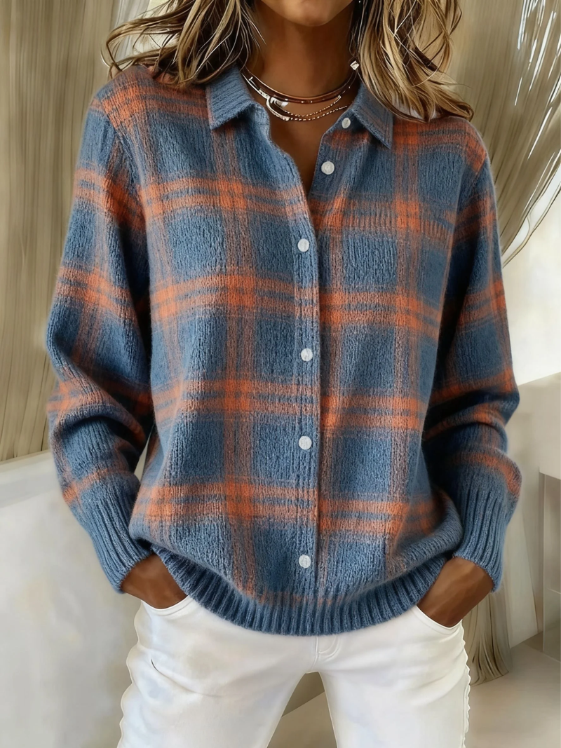 Mira™ – Soft Hoodie Blouse with Check Pattern - Alurea & Co.