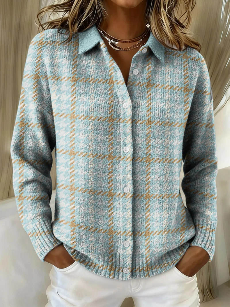 Tara™ – Checked Hoodie Blouse with Sand-Colored Accents - Alurea & Co.