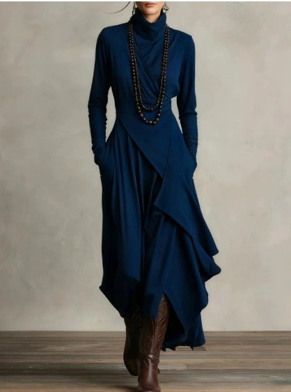 Natalia | Asymmetrical Maxi Knit Dress with Roll Neck - Alurea & Co.