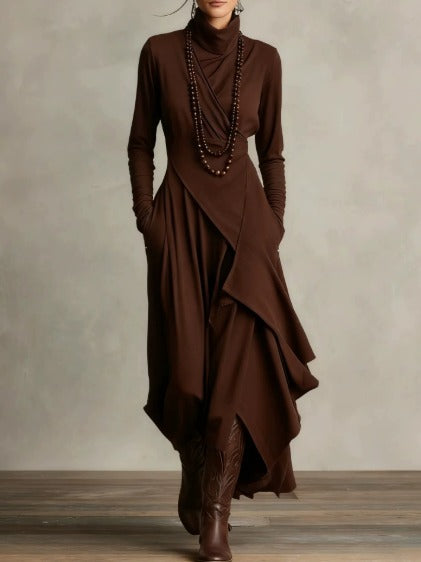 Natalia | Asymmetrical Maxi Knit Dress with Roll Neck - Alurea & Co.