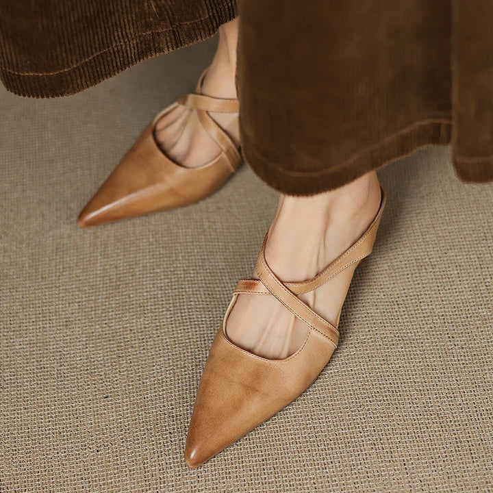 Helene Genuine Leather Mules - Alurea & Co.
