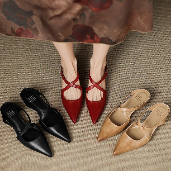 Helene Genuine Leather Mules - Alurea & Co.