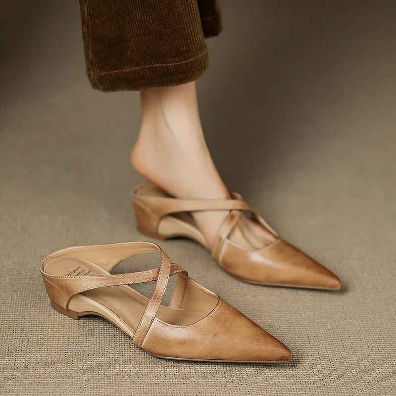 Helene Genuine Leather Mules - Alurea & Co.
