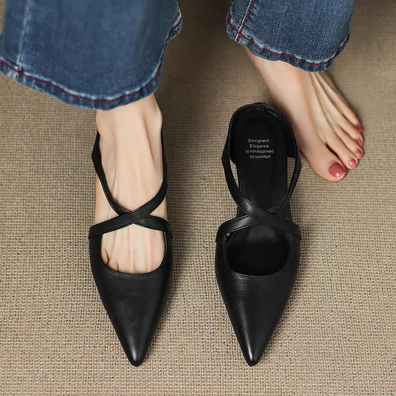 Helene Genuine Leather Mules - Alurea & Co.