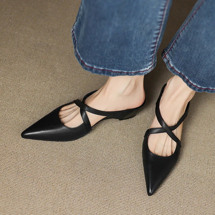 Helene Genuine Leather Mules - Alurea & Co.