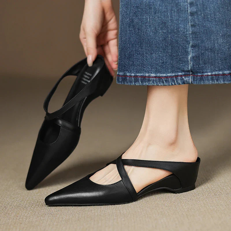 Helene Genuine Leather Mules - Alurea & Co.