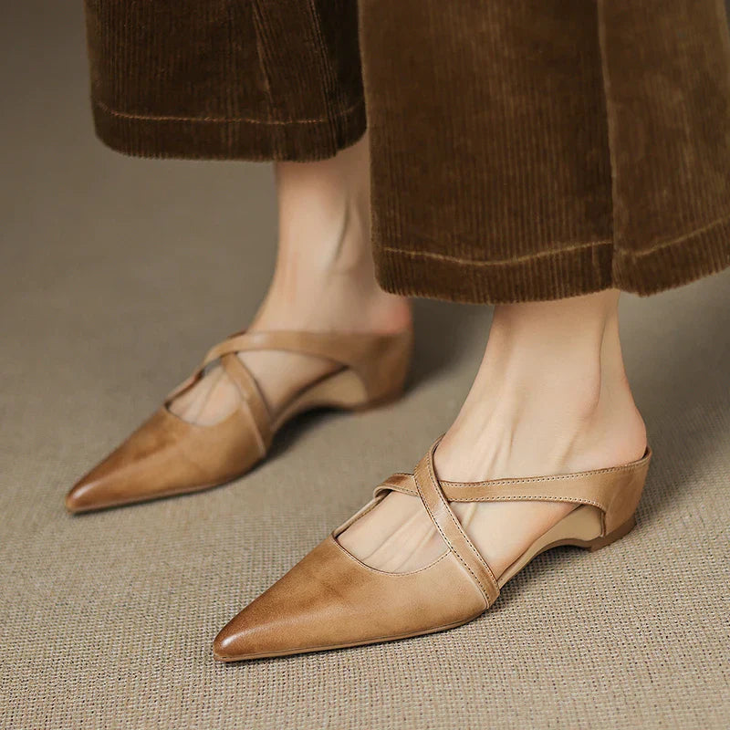 Helene Genuine Leather Mules - Alurea & Co.
