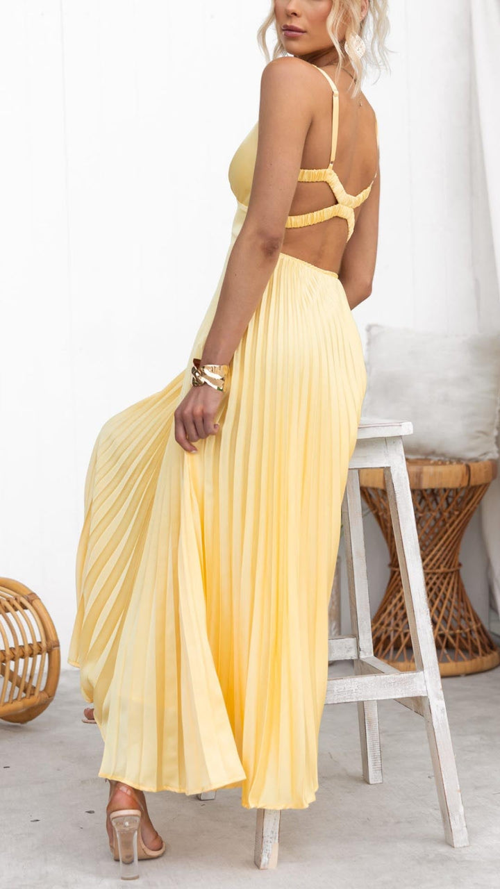 Quinn | Pleated V-Neck Maxi Dress