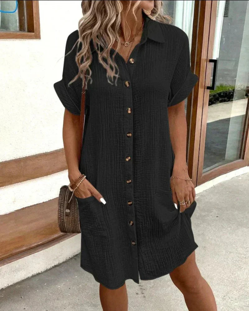 Hailey - Women’s Retro Cotton Linen Shirt Dress