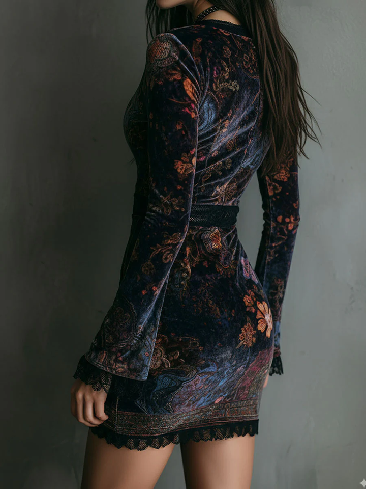 Lunori™ | Sofia Floral Velvet Mini Dress