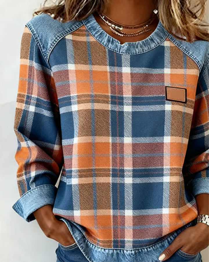 Ivy | Sweatshirt with Checkered Patchwork - Alurea & Co.