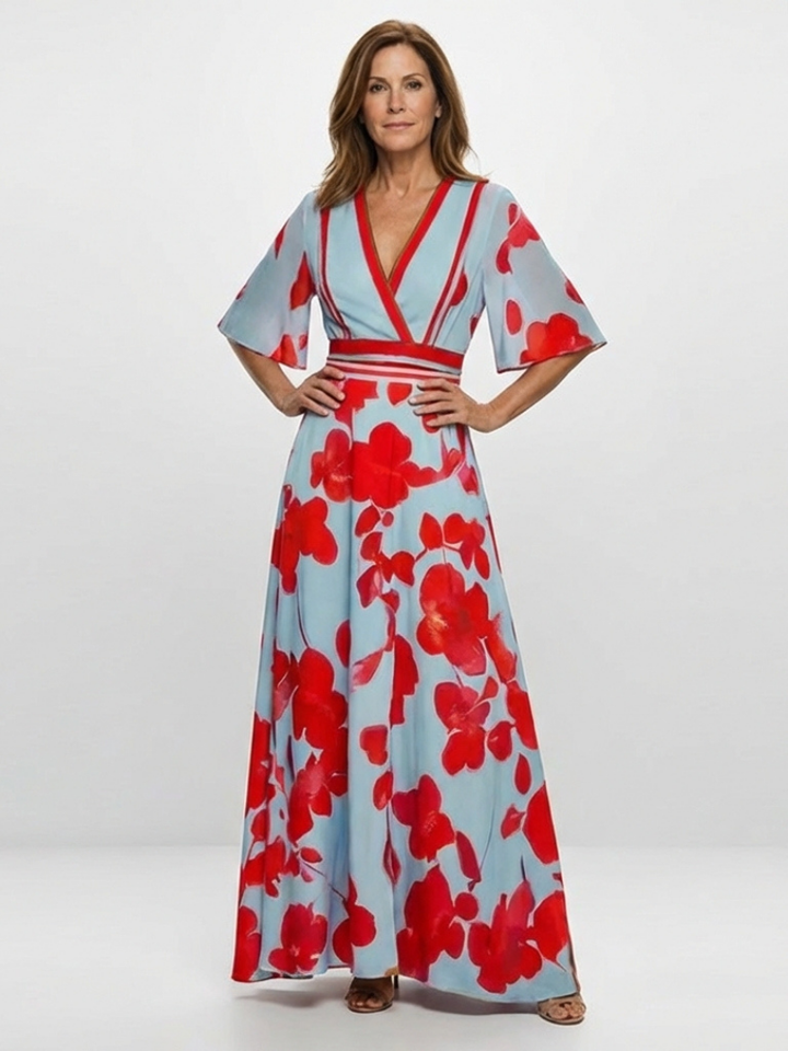 Paige | V Neck Short Sleeve Floral Maxi Dress