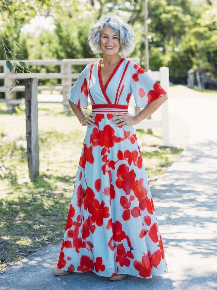 Paige | V Neck Short Sleeve Floral Maxi Dress