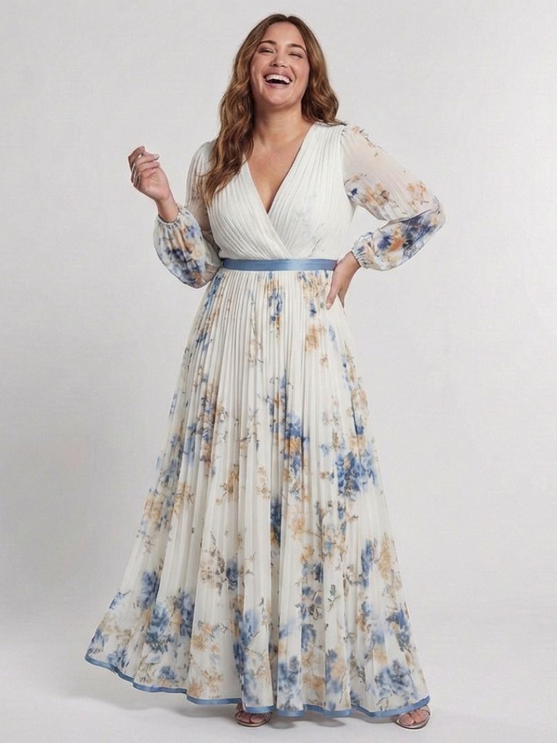 Brielle | Long Sleeve V Neck Floral Maxi Dress