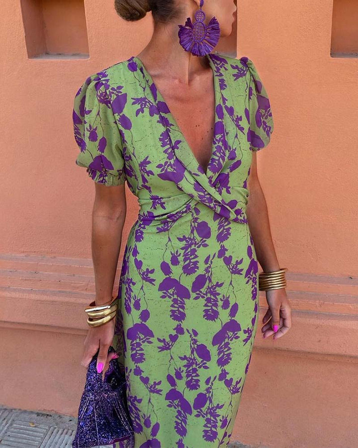 Della - Pleated Floral Print Boho Dress