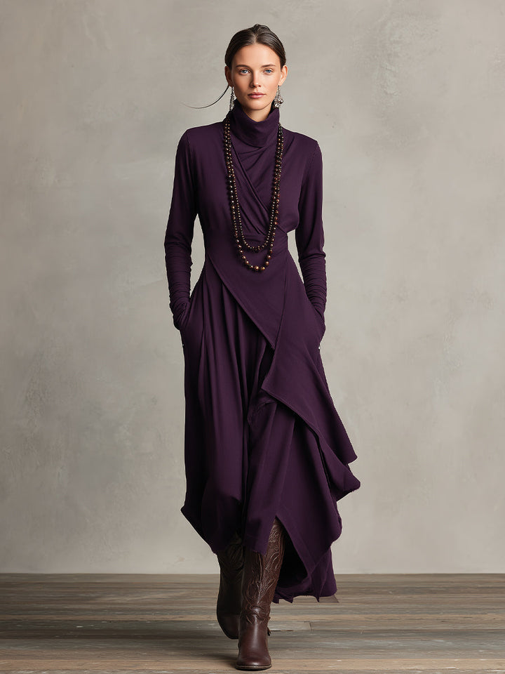 Natalia | Asymmetrical Maxi Knit Dress with Roll Neck - Alurea & Co.