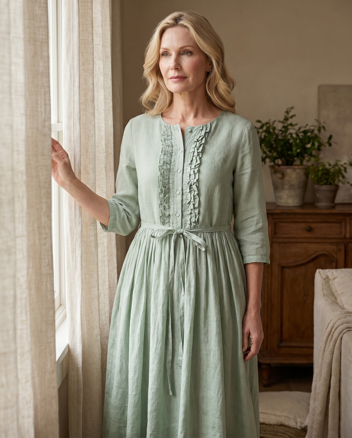 Karynthe dress editorial detail in soft natural light