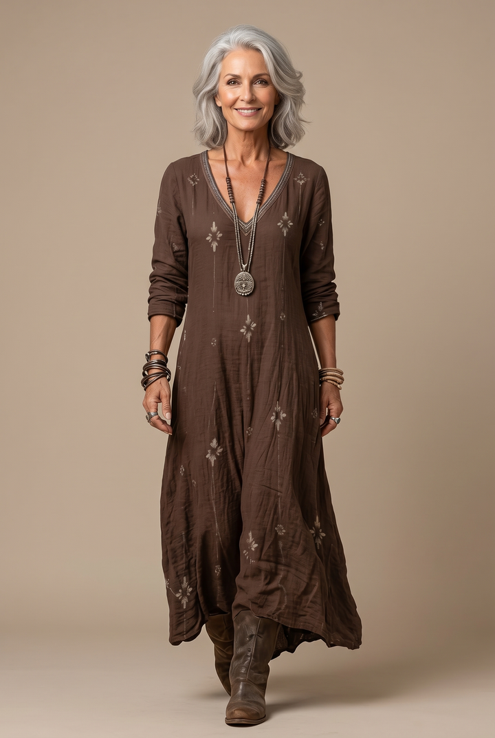 Bea long-sleeve vintage midi dress, studio