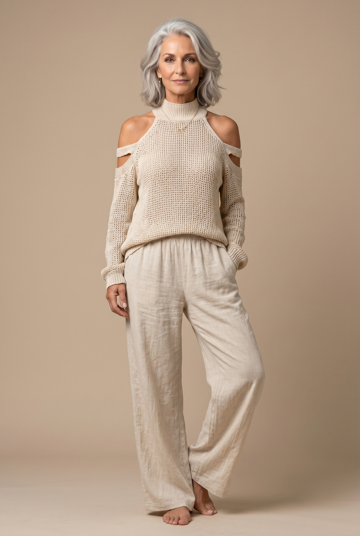 Alessia off-shoulder two-piece, studio